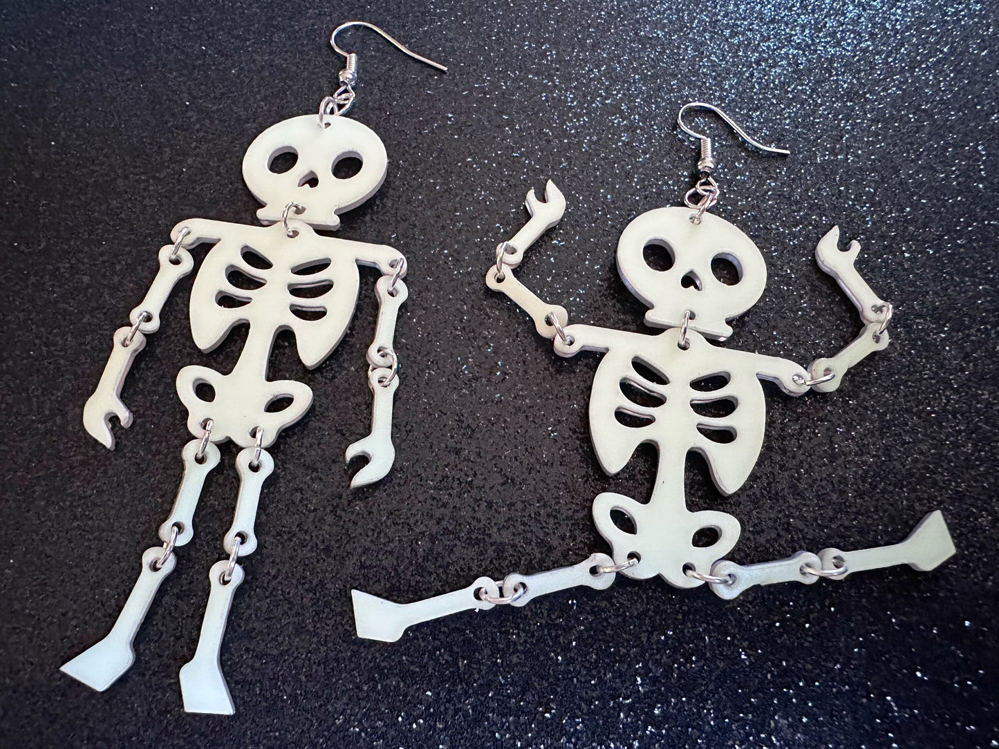 Glow in the Dark Skeleton Earrings: Laser Cut Acrylic Skeletons, Halloween, Scary, Spooky, Holiday, Bones, Best Gifts for Her/Him/Them