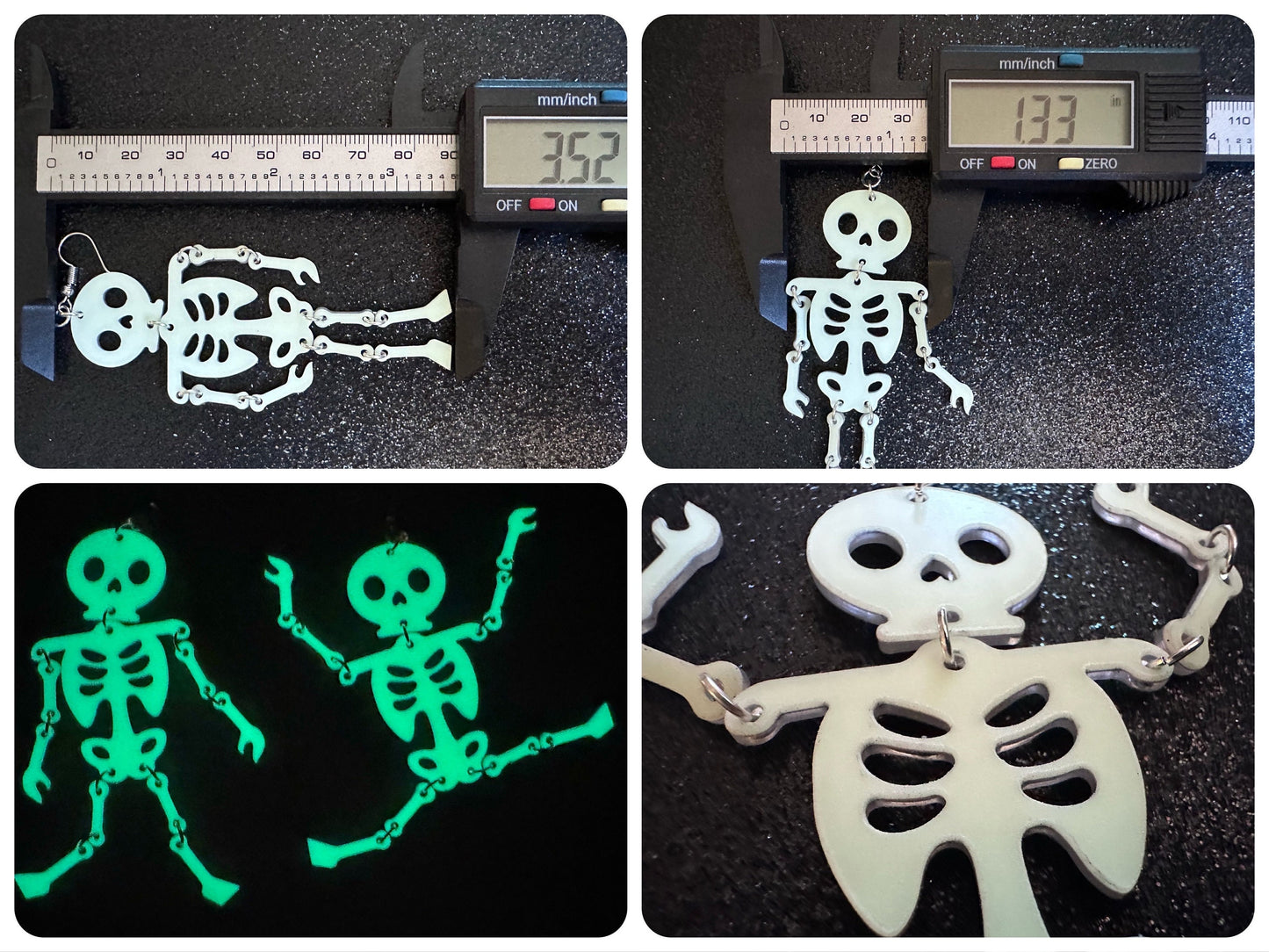 Glow in the Dark Skeleton Earrings: Laser Cut Acrylic Skeletons, Halloween, Scary, Spooky, Holiday, Bones, Best Gifts for Her/Him/Them