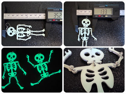 Glow in the Dark Skeleton Earrings: Laser Cut Acrylic Skeletons, Halloween, Scary, Spooky, Holiday, Bones, Best Gifts for Her/Him/Them