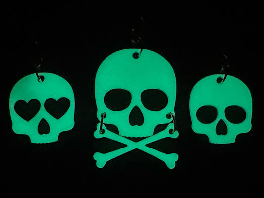 Glow in the Dark Skull Earrings: Laser Cut Acrylic Skulls, Halloween, Cross Bones, Spooky, Heart Skulls, Best Gifts for Her/Him/Them