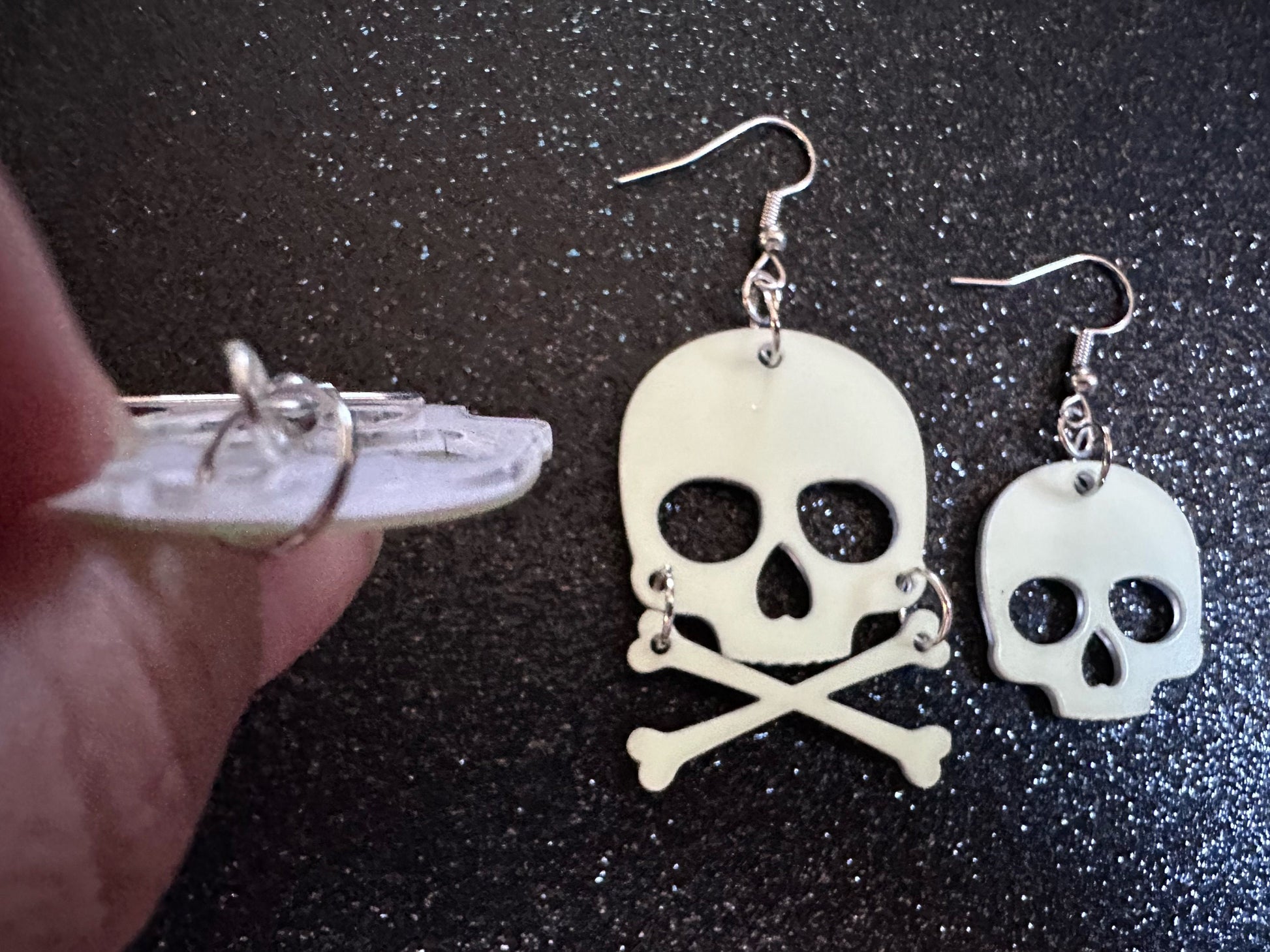 Glow in the Dark Skull Earrings: Laser Cut Acrylic Skulls, Halloween, Cross Bones, Spooky, Heart Skulls, Best Gifts for Her/Him/Them