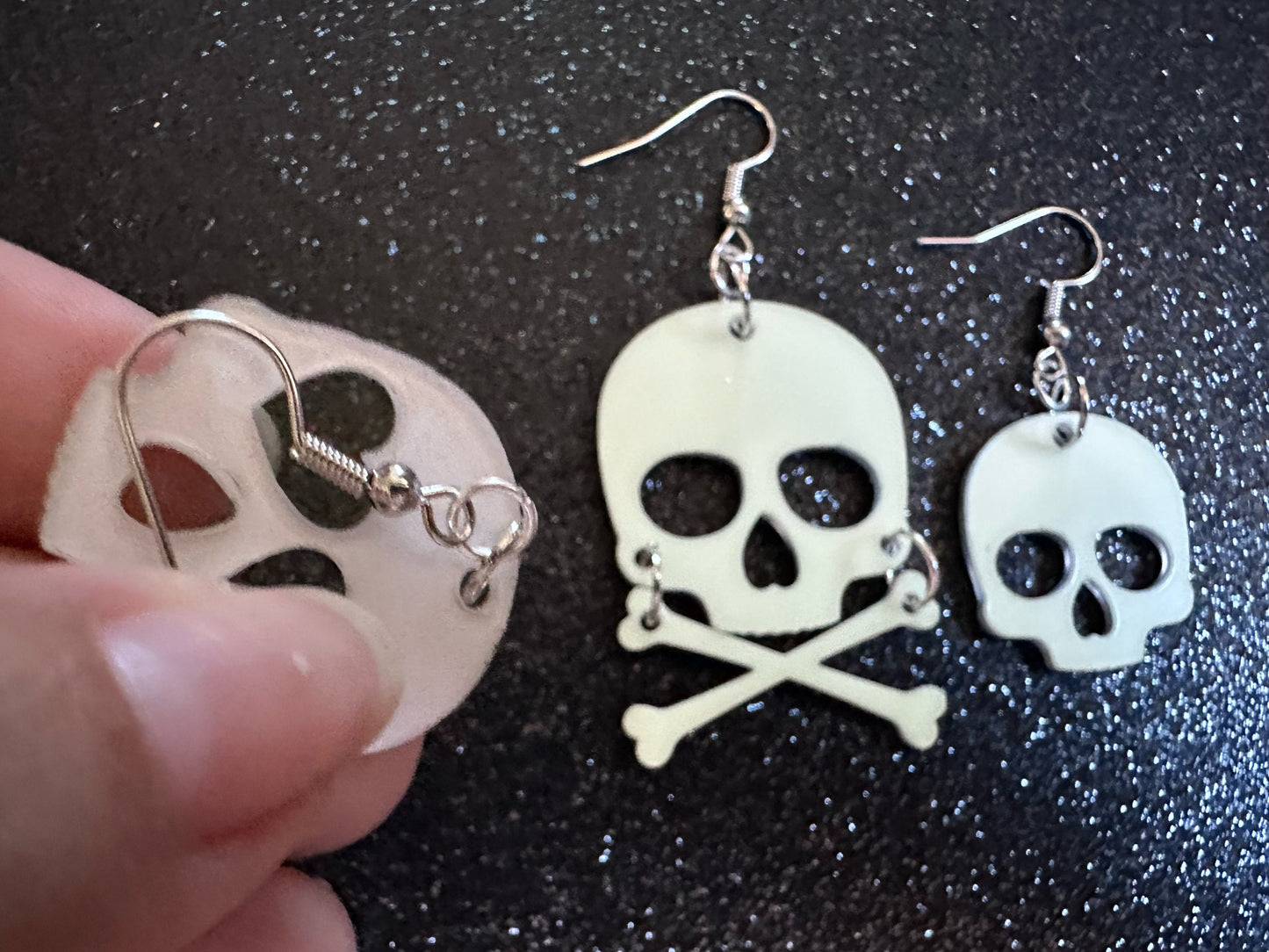 Glow in the Dark Skull Earrings: Laser Cut Acrylic Skulls, Halloween, Cross Bones, Spooky, Heart Skulls, Best Gifts for Her/Him/Them