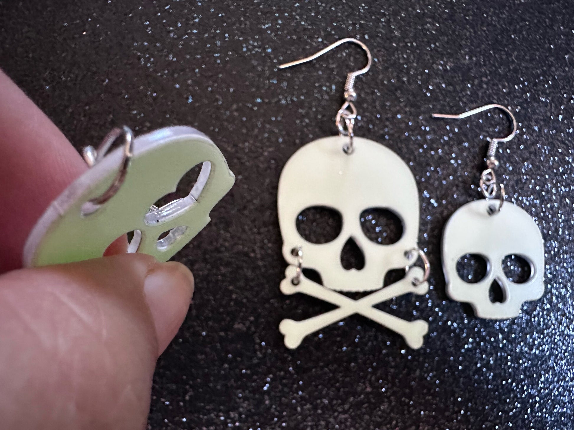 Glow in the Dark Skull Earrings: Laser Cut Acrylic Skulls, Halloween, Cross Bones, Spooky, Heart Skulls, Best Gifts for Her/Him/Them