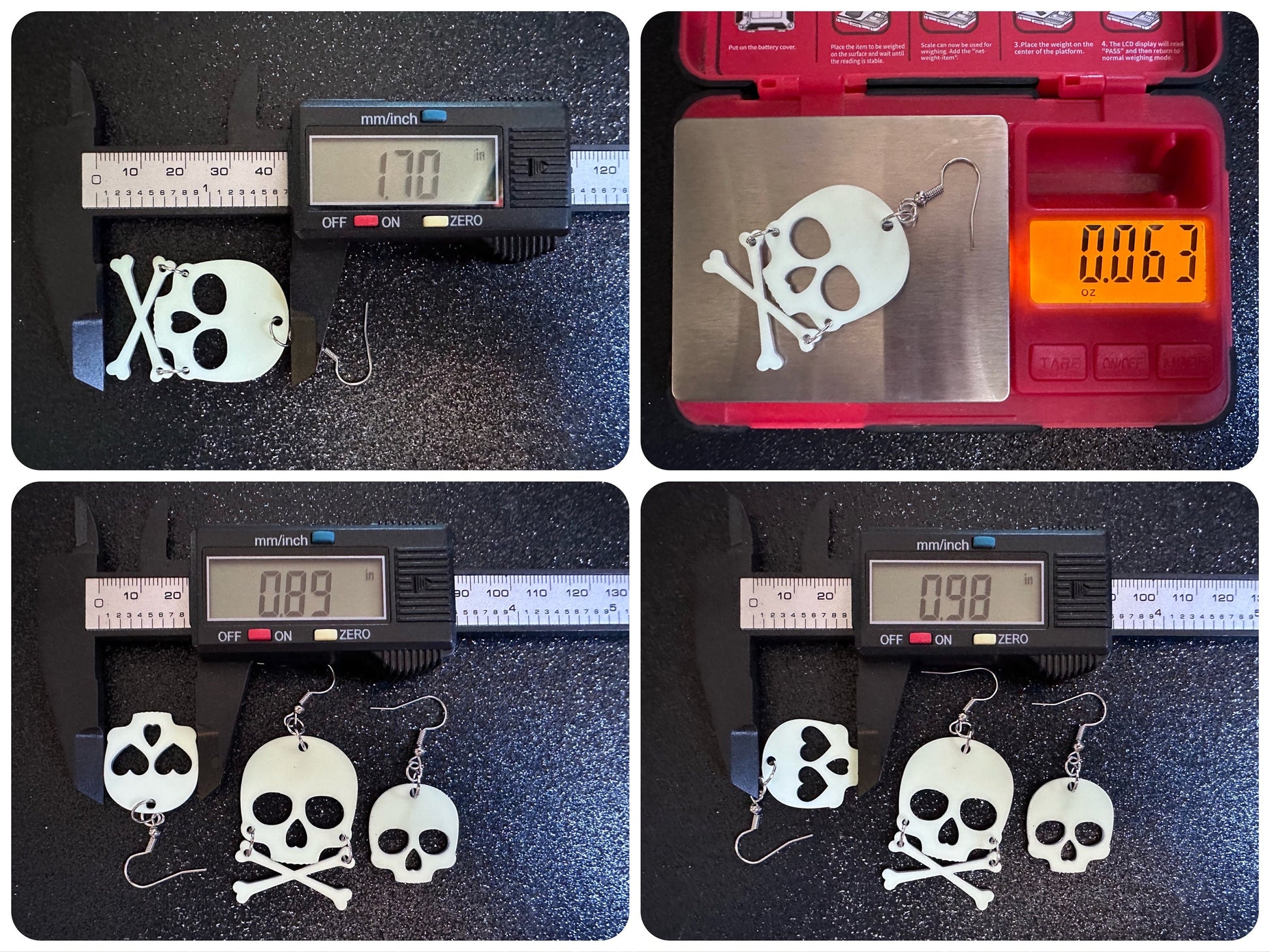 Glow in the Dark Skull Earrings: Laser Cut Acrylic Skulls, Halloween, Cross Bones, Spooky, Heart Skulls, Best Gifts for Her/Him/Them