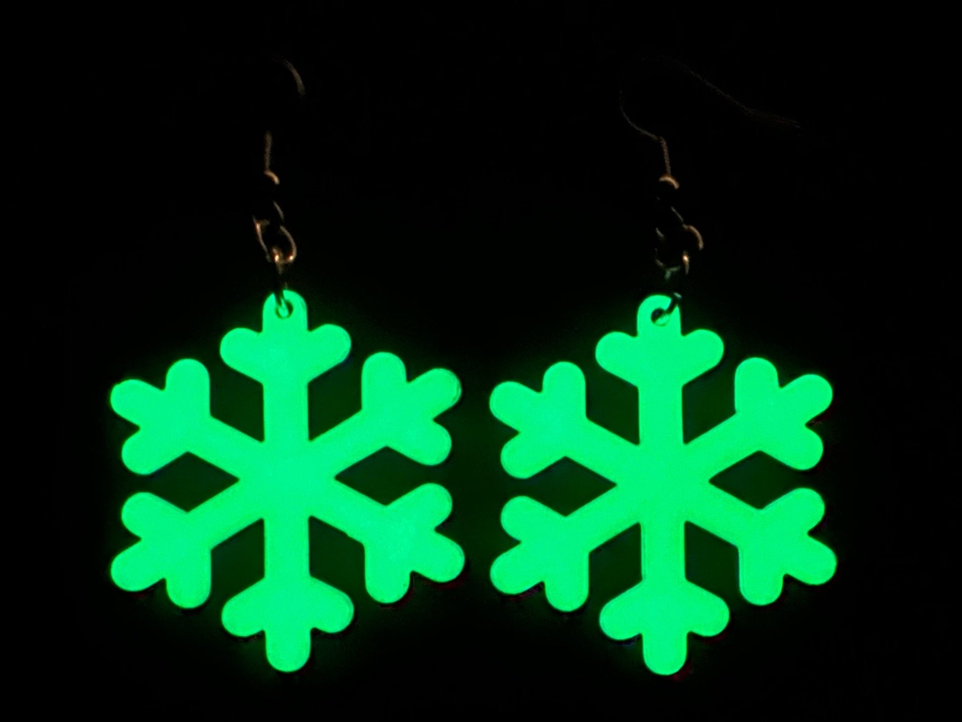 Glow in the Dark Snowflake Earrings: Laser Cut Acrylic Snowflakes, Stormy Weather, Snowing, Storm, Winter, Best Gifts for Her/Him/Them