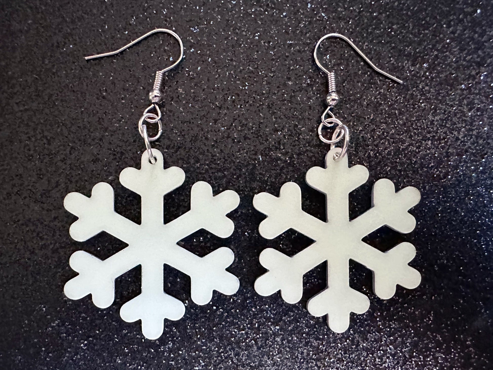 Glow in the Dark Snowflake Earrings: Laser Cut Acrylic Snowflakes, Stormy Weather, Snowing, Storm, Winter, Best Gifts for Her/Him/Them