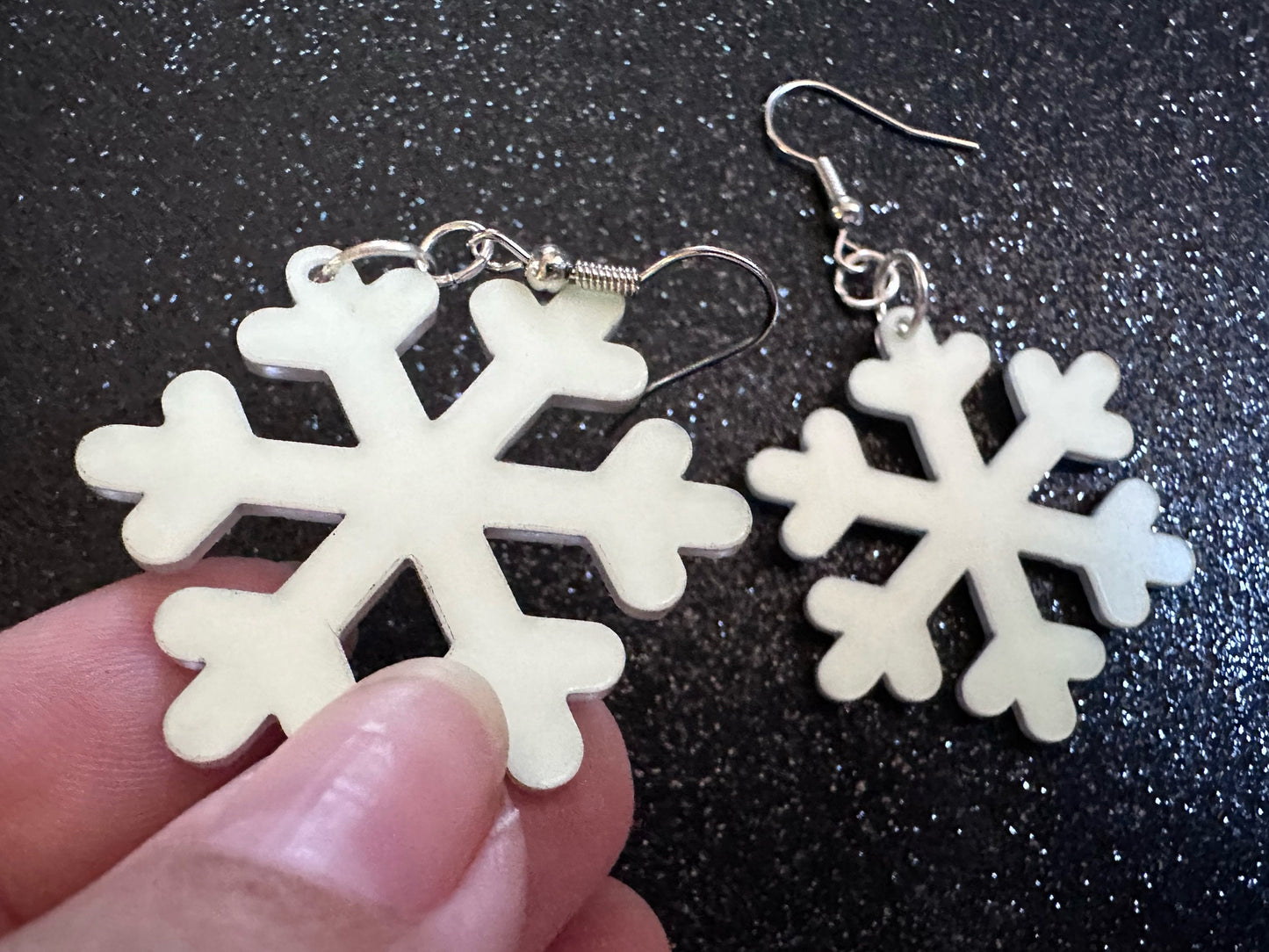 Glow in the Dark Snowflake Earrings: Laser Cut Acrylic Snowflakes, Stormy Weather, Snowing, Storm, Winter, Best Gifts for Her/Him/Them