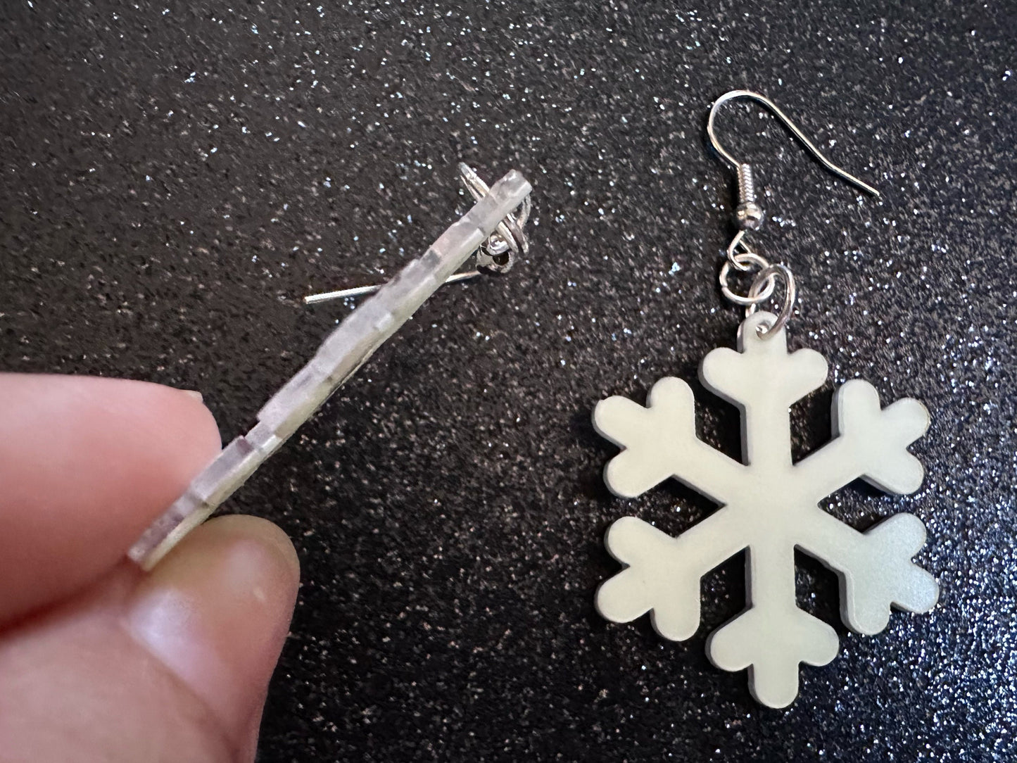 Glow in the Dark Snowflake Earrings: Laser Cut Acrylic Snowflakes, Stormy Weather, Snowing, Storm, Winter, Best Gifts for Her/Him/Them