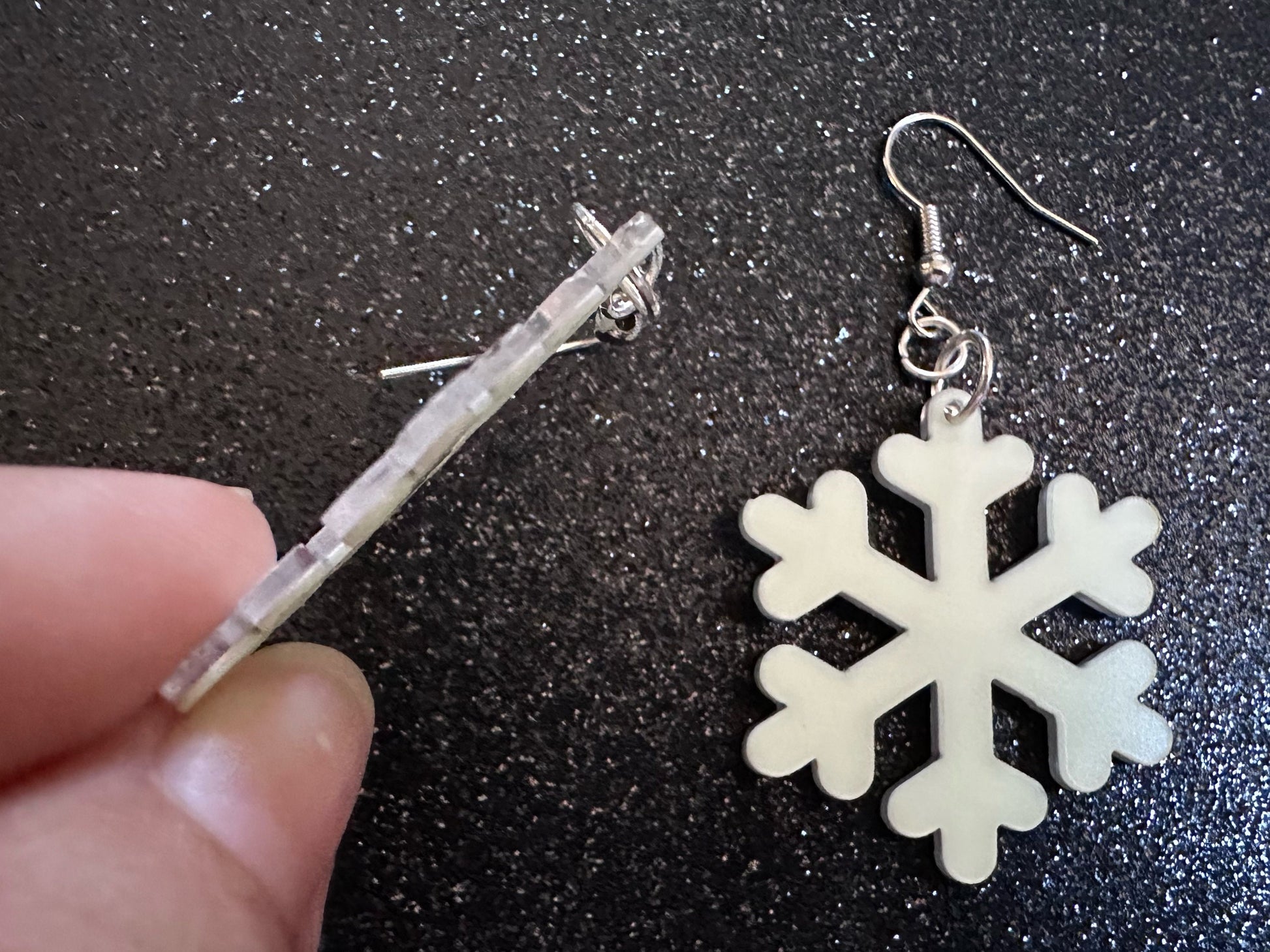 Glow in the Dark Snowflake Earrings: Laser Cut Acrylic Snowflakes, Stormy Weather, Snowing, Storm, Winter, Best Gifts for Her/Him/Them