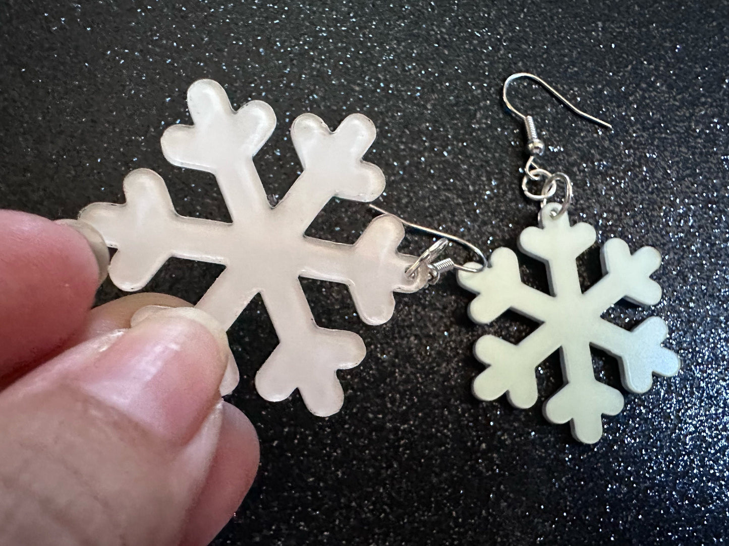 Glow in the Dark Snowflake Earrings: Laser Cut Acrylic Snowflakes, Stormy Weather, Snowing, Storm, Winter, Best Gifts for Her/Him/Them