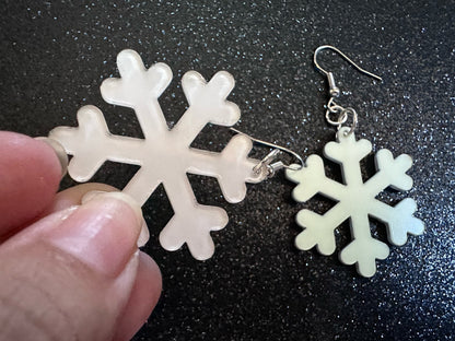 Glow in the Dark Snowflake Earrings: Laser Cut Acrylic Snowflakes, Stormy Weather, Snowing, Storm, Winter, Best Gifts for Her/Him/Them