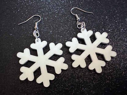 Glow in the Dark Snowflake Earrings: Laser Cut Acrylic Snowflakes, Stormy Weather, Snowing, Storm, Winter, Best Gifts for Her/Him/Them