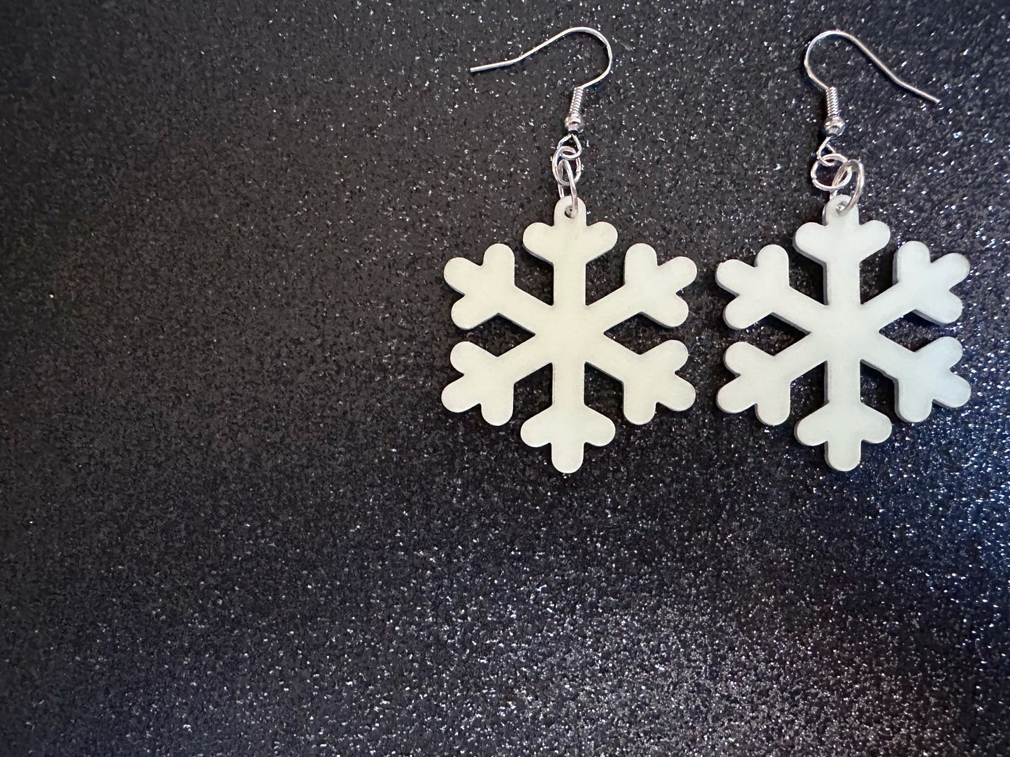 Glow in the Dark Snowflake Earrings: Laser Cut Acrylic Snowflakes, Stormy Weather, Snowing, Storm, Winter, Best Gifts for Her/Him/Them