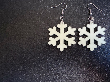 Glow in the Dark Snowflake Earrings: Laser Cut Acrylic Snowflakes, Stormy Weather, Snowing, Storm, Winter, Best Gifts for Her/Him/Them