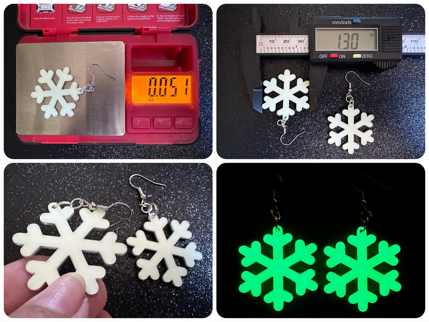 Glow in the Dark Snowflake Earrings: Laser Cut Acrylic Snowflakes, Stormy Weather, Snowing, Storm, Winter, Best Gifts for Her/Him/Them