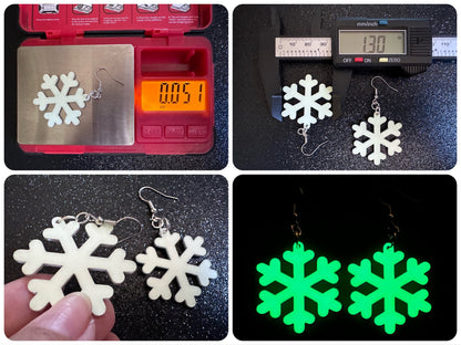 Glow in the Dark Snowflake Earrings: Laser Cut Acrylic Snowflakes, Stormy Weather, Snowing, Storm, Winter, Best Gifts for Her/Him/Them