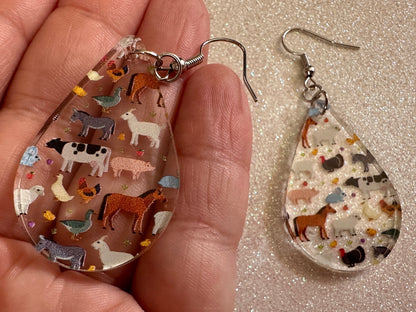 Goat Earrings: Laser Cut Acrylic Farm Animals, Cow, Donkey, Duck, Horse, Rabbit, Pig, Turkey, Chicken, Farmer, Best Gifts for Her/Him/Them