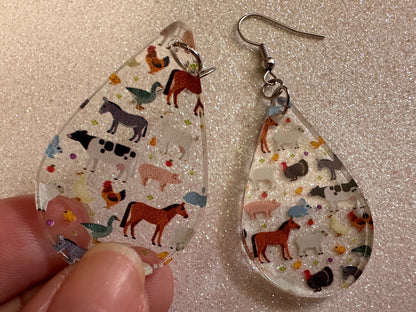 Goat Earrings: Laser Cut Acrylic Farm Animals, Cow, Donkey, Duck, Horse, Rabbit, Pig, Turkey, Chicken, Farmer, Best Gifts for Her/Him/Them