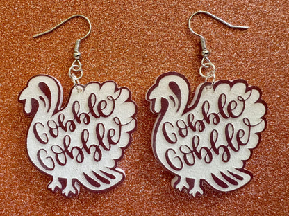 Gobble Gobble Turkey Earrings: Laser Cut Acrylic Earrings, Thanksgiving, Family Holiday, Friendsgiving, Give, Best Gifts for Her/Him/Them