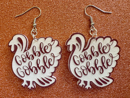 Gobble Gobble Turkey Earrings: Laser Cut Acrylic Earrings, Thanksgiving, Family Holiday, Friendsgiving, Give, Best Gifts for Her/Him/Them