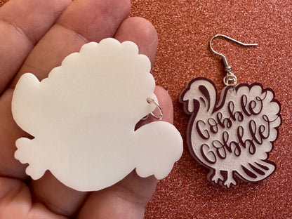 Gobble Gobble Turkey Earrings: Laser Cut Acrylic Earrings, Thanksgiving, Family Holiday, Friendsgiving, Give, Best Gifts for Her/Him/Them