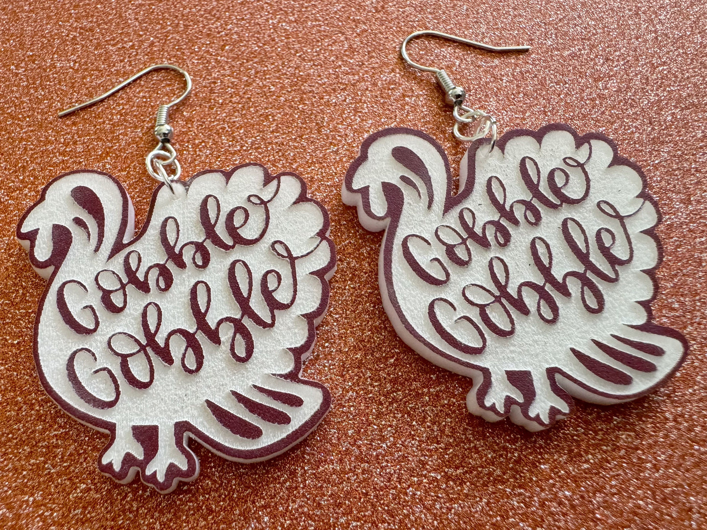 Gobble Gobble Turkey Earrings: Laser Cut Acrylic Earrings, Thanksgiving, Family Holiday, Friendsgiving, Give, Best Gifts for Her/Him/Them