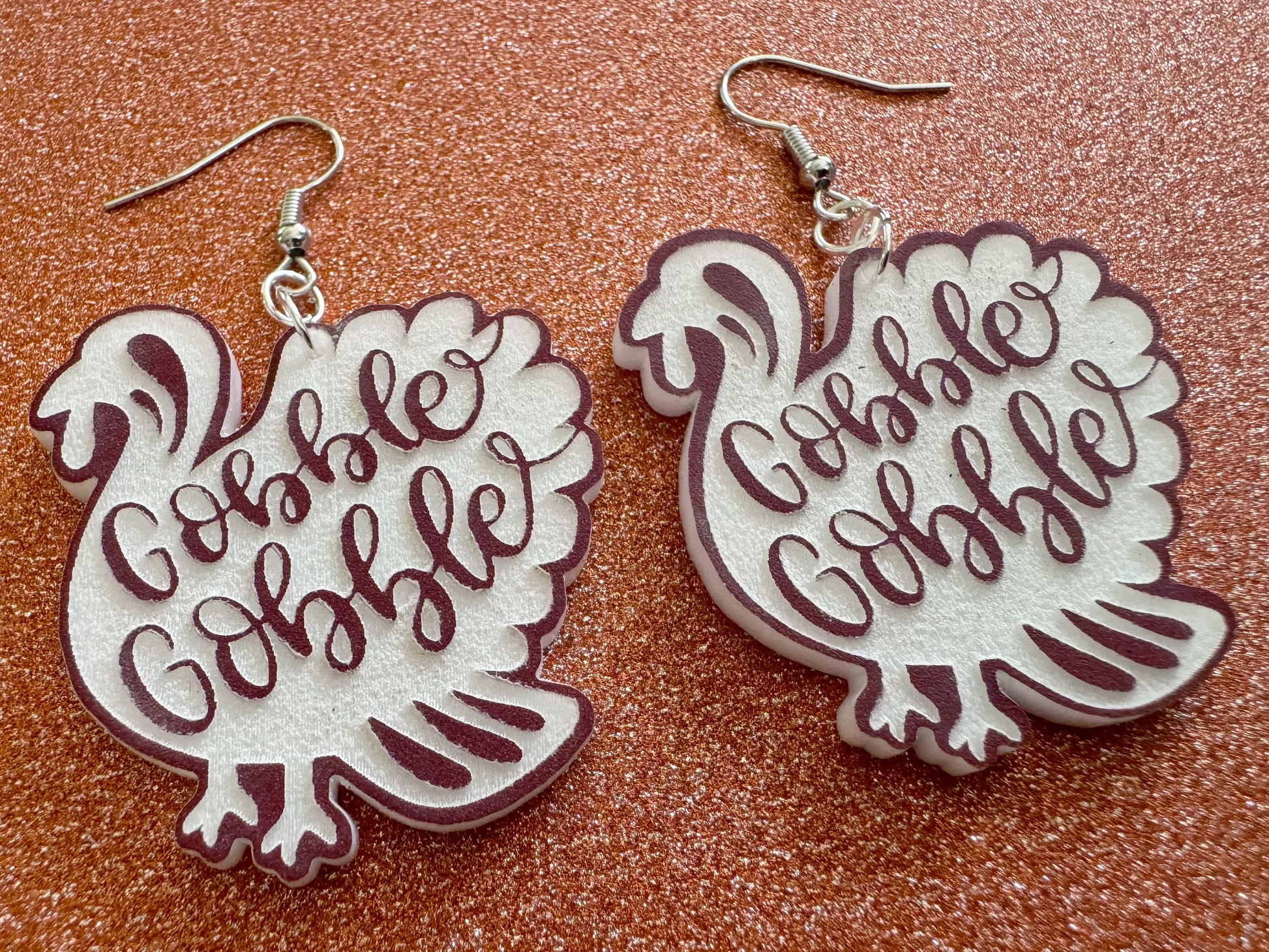 Gobble Gobble Turkey Earrings: Laser Cut Acrylic Earrings, Thanksgiving, Family Holiday, Friendsgiving, Give, Best Gifts for Her/Him/Them