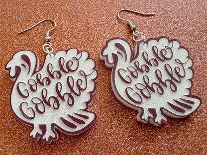 Gobble Gobble Turkey Earrings: Laser Cut Acrylic Earrings, Thanksgiving, Family Holiday, Friendsgiving, Give, Best Gifts for Her/Him/Them