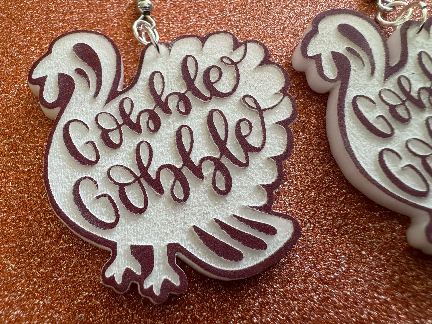 Gobble Gobble Turkey Earrings: Laser Cut Acrylic Earrings, Thanksgiving, Family Holiday, Friendsgiving, Give, Best Gifts for Her/Him/Them