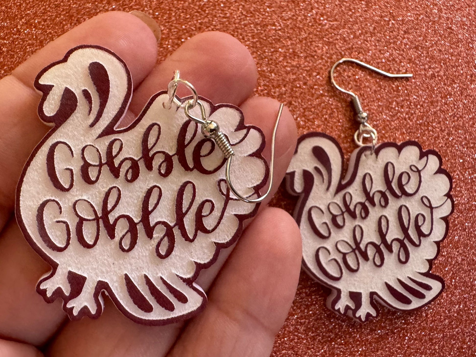 Gobble Gobble Turkey Earrings: Laser Cut Acrylic Earrings, Thanksgiving, Family Holiday, Friendsgiving, Give, Best Gifts for Her/Him/Them