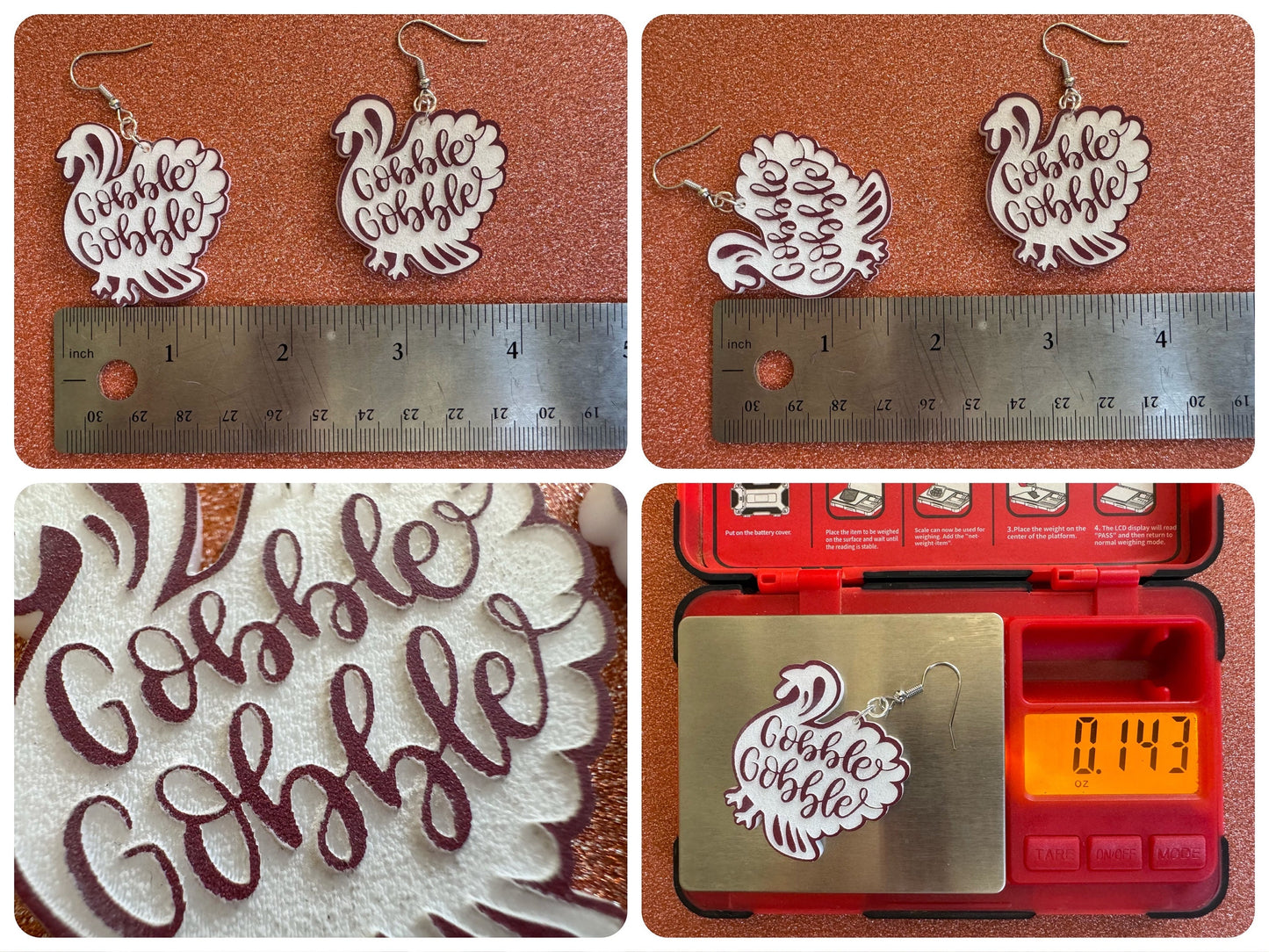 Gobble Gobble Turkey Earrings: Laser Cut Acrylic Earrings, Thanksgiving, Family Holiday, Friendsgiving, Give, Best Gifts for Her/Him/Them