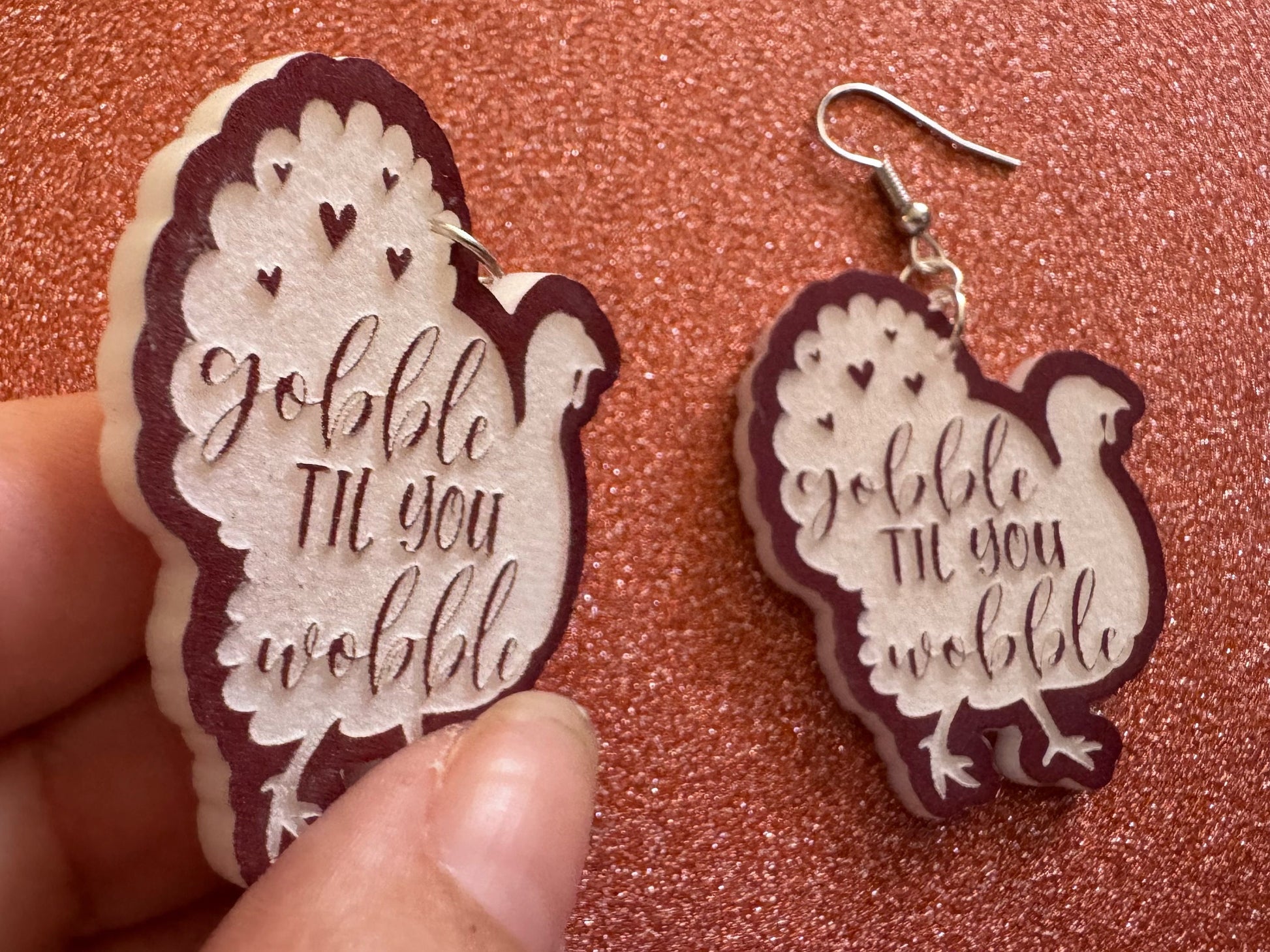 Gobble Till You Wobble Turkey Earrings: Laser Cut Acrylic Earrings, Thanksgiving, Family Holiday, Friendsgiving, Best Gifts for Her/Him/Them