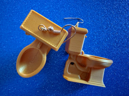 Gold 3D-Printed Toilet Earrings: Bathroom, Loo, Restroom, Water Closet WC, Novelty, Plumber, Porcelain Throne, Best Gifts for Her/Him/Them