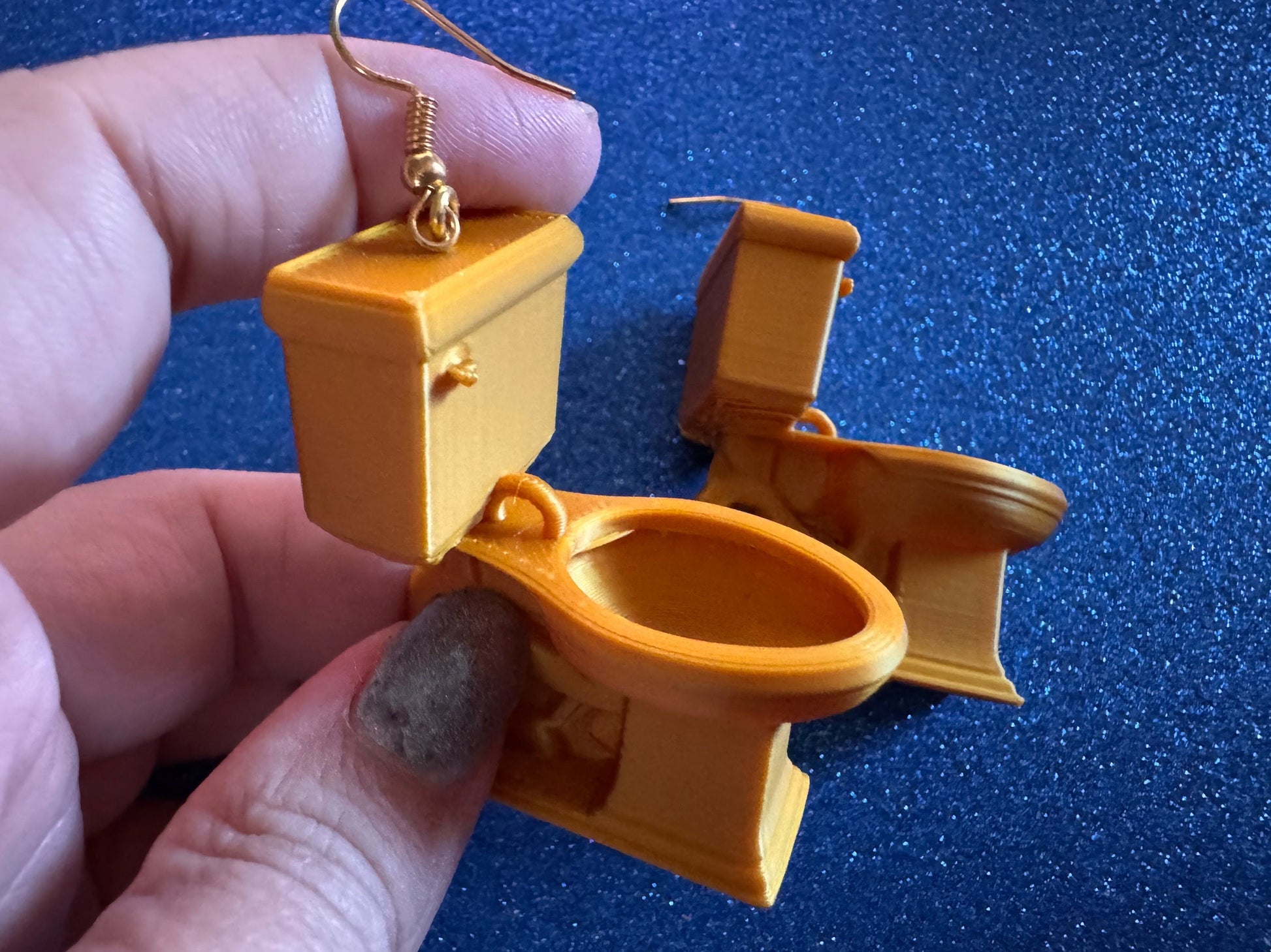 Gold 3D-Printed Toilet Earrings: Bathroom, Loo, Restroom, Water Closet WC, Novelty, Plumber, Porcelain Throne, Best Gifts for Her/Him/Them