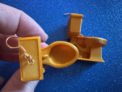 Gold 3D-Printed Toilet Earrings: Bathroom, Loo, Restroom, Water Closet WC, Novelty, Plumber, Porcelain Throne, Best Gifts for Her/Him/Them