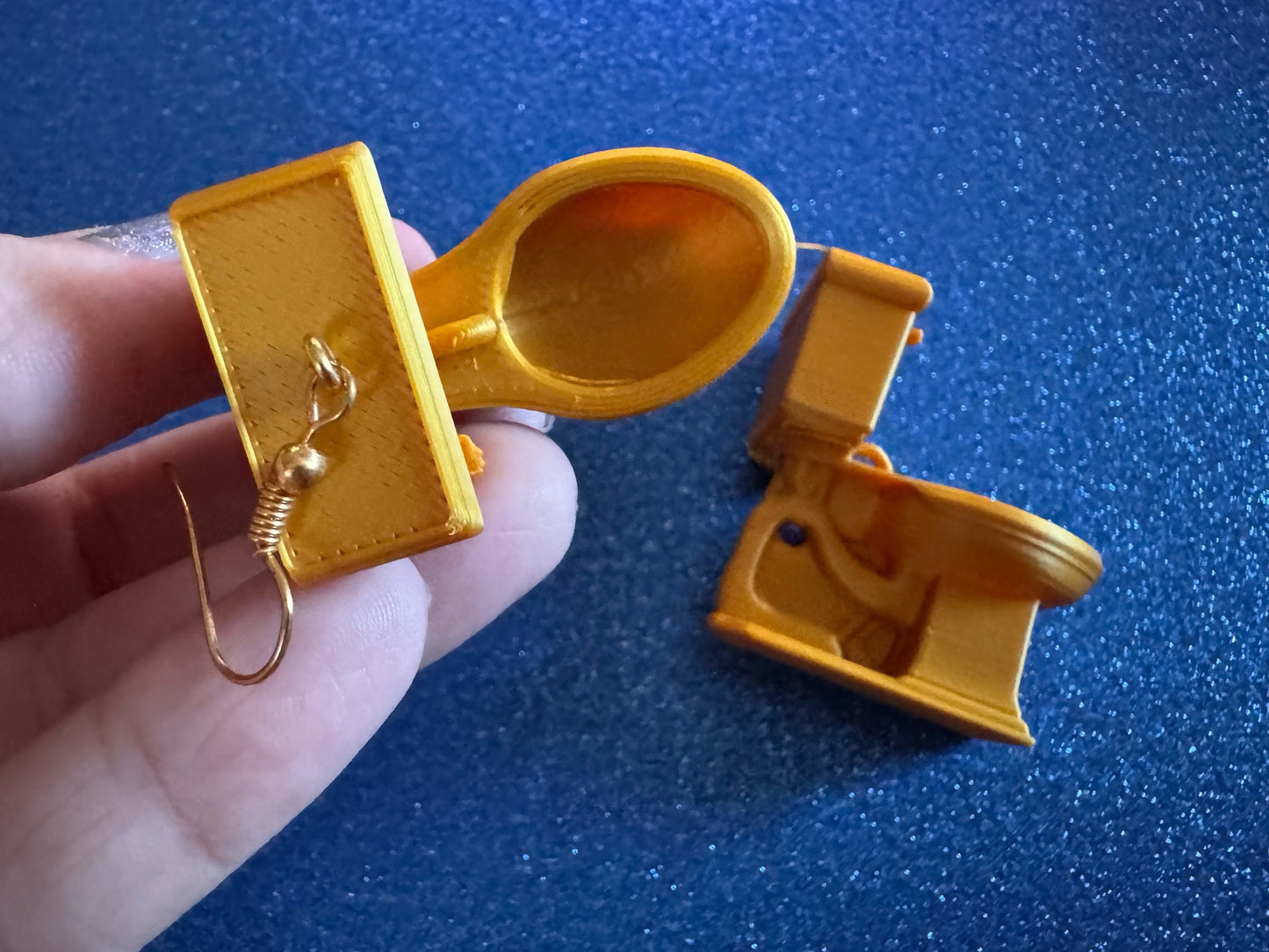 Gold 3D-Printed Toilet Earrings: Bathroom, Loo, Restroom, Water Closet WC, Novelty, Plumber, Porcelain Throne, Best Gifts for Her/Him/Them