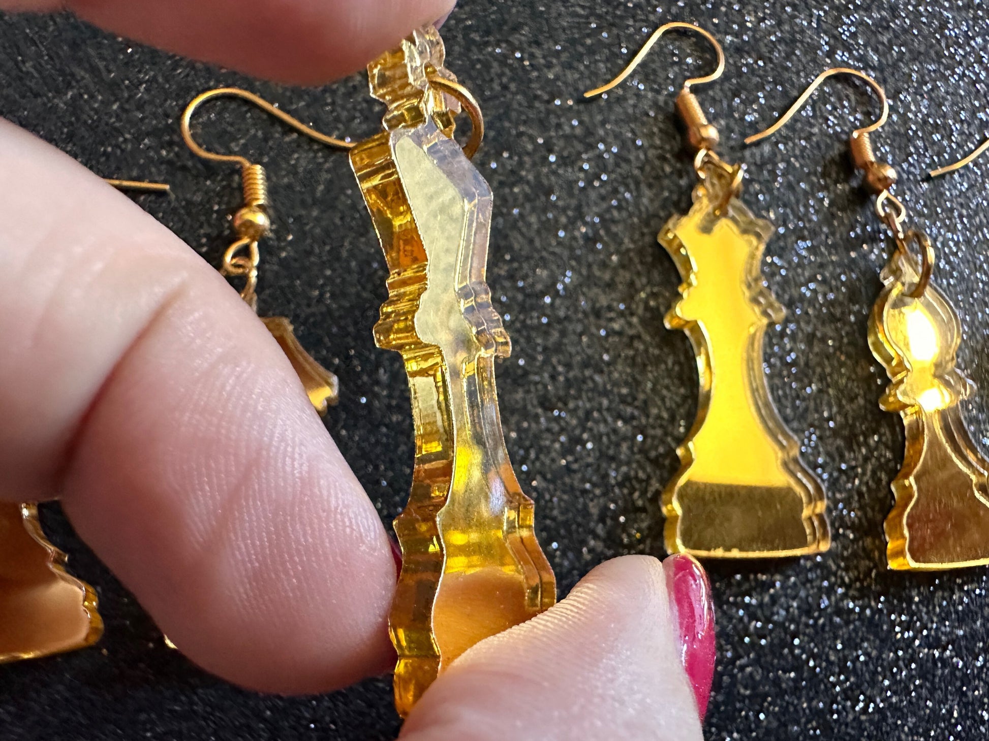 Gold Mirrored Chess Earrings: Laser Cut Acrylic Chess Pieces, Board Game, King, Queen, Pawn, Knight, Tower, Best Gifts for Her/Him/Them