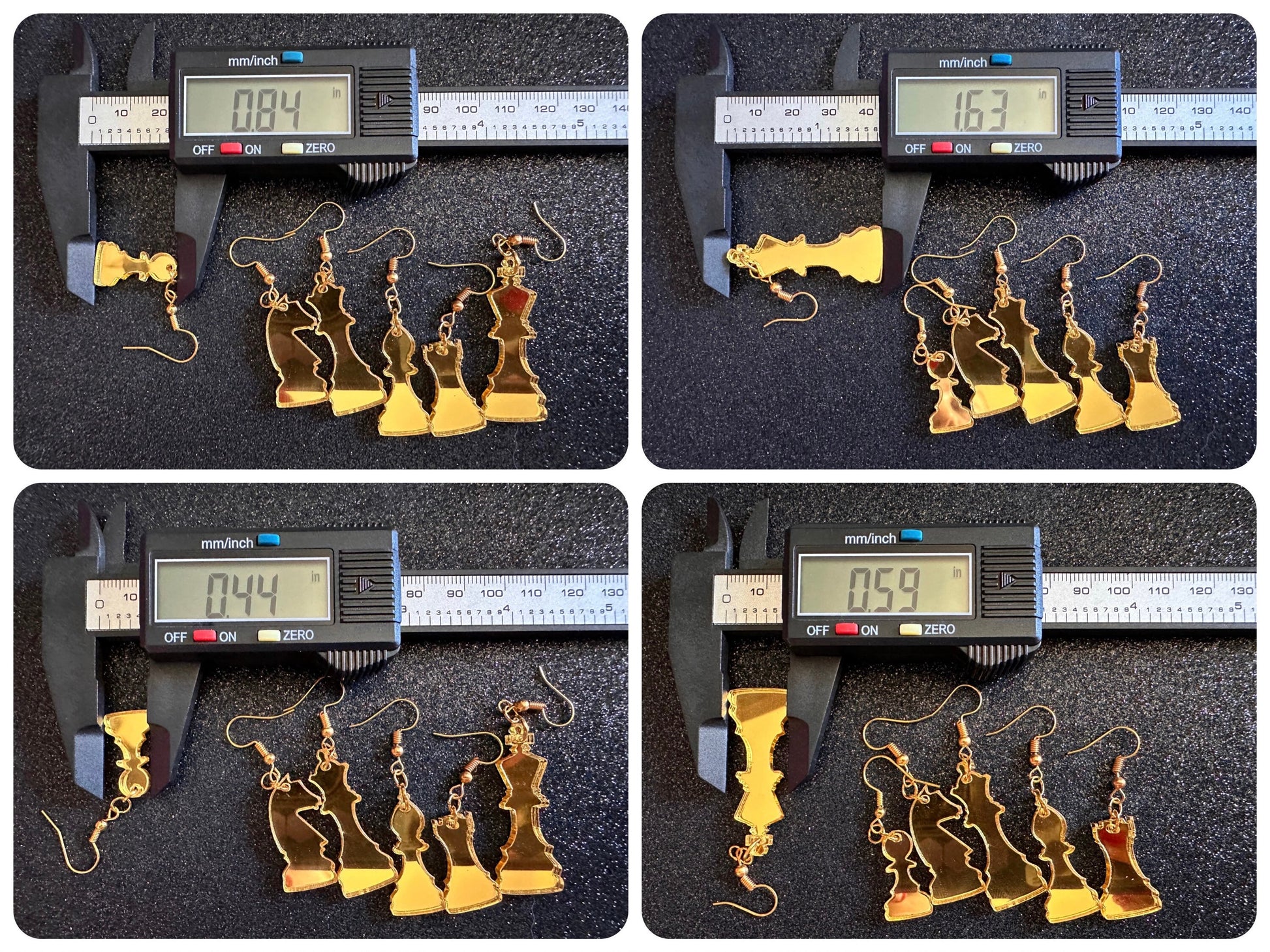 Gold Mirrored Chess Earrings: Laser Cut Acrylic Chess Pieces, Board Game, King, Queen, Pawn, Knight, Tower, Best Gifts for Her/Him/Them