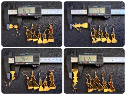 Gold Mirrored Chess Earrings: Laser Cut Acrylic Chess Pieces, Board Game, King, Queen, Pawn, Knight, Tower, Best Gifts for Her/Him/Them