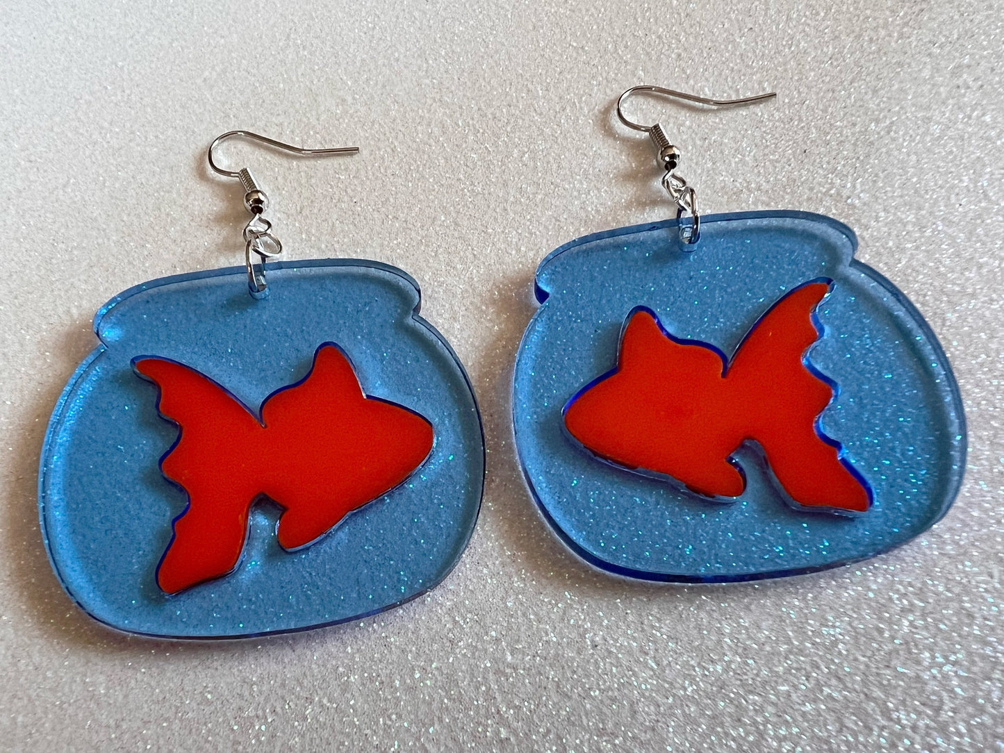 Goldfish Earrings: Laser Cut Acrylic Fish, Fishbowl, Aquarium, Animals, Orange Fishes, Best Gifts for Her/Him/Them