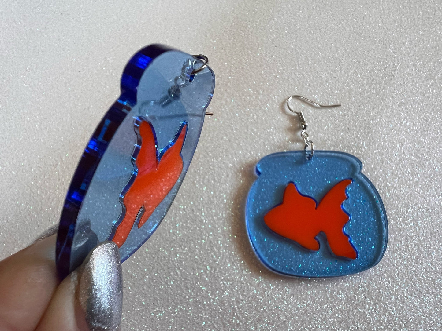 Goldfish Earrings: Laser Cut Acrylic Fish, Fishbowl, Aquarium, Animals, Orange Fishes, Best Gifts for Her/Him/Them