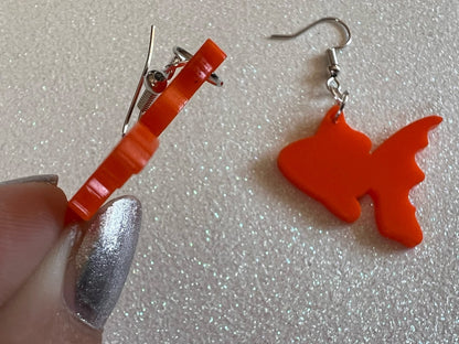 Goldfish Earrings: Laser Cut Acrylic Fish, Fishbowl, Aquarium, Animals, Orange Fishes, Best Gifts for Her/Him/Them