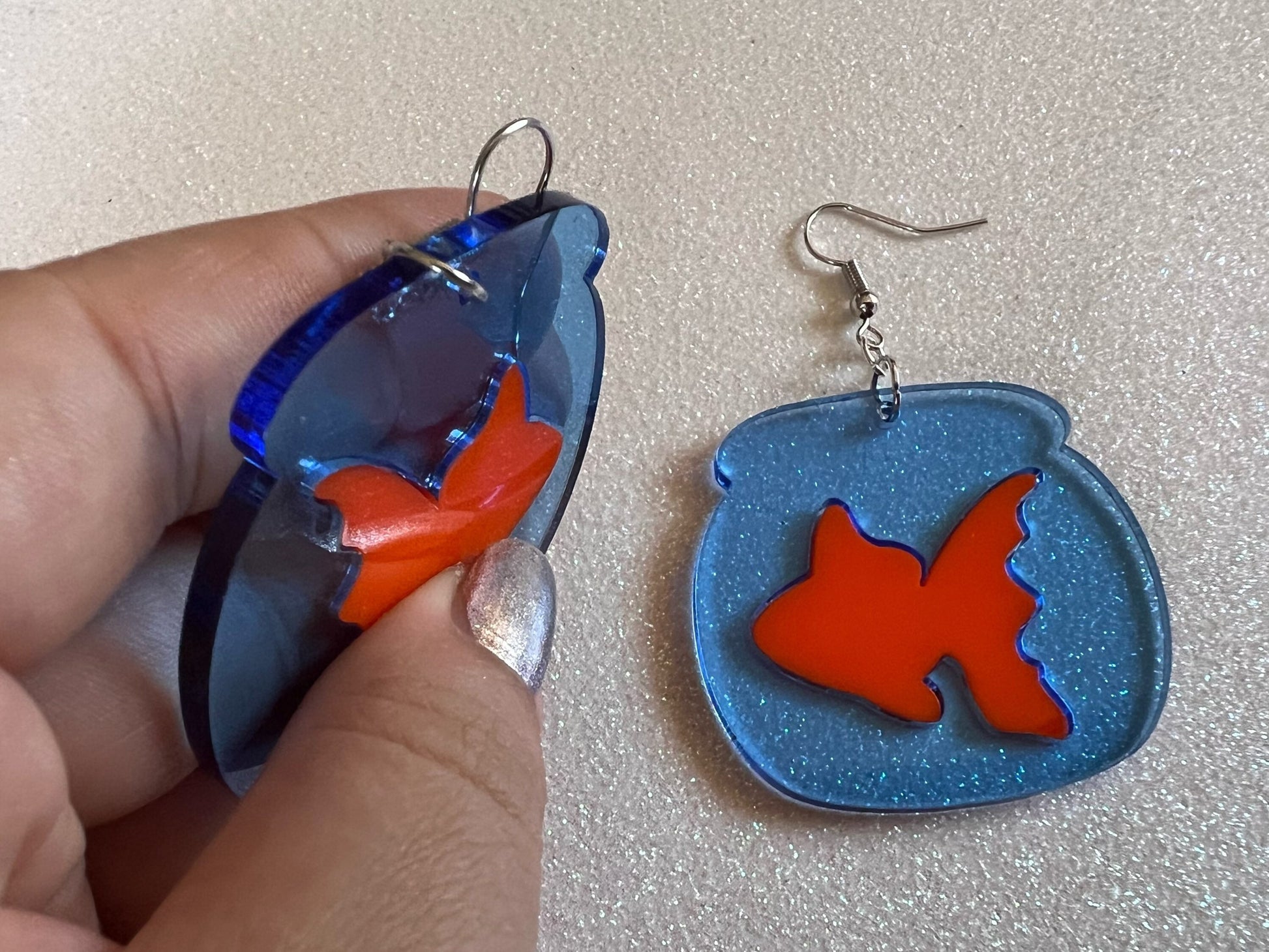Goldfish Earrings: Laser Cut Acrylic Fish, Fishbowl, Aquarium, Animals, Orange Fishes, Best Gifts for Her/Him/Them