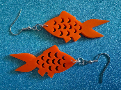 Goldfish Earrings: Laser Cut Acrylic Gold Fish, Fishbowl, Aquarium, Animals, Orange Fishes, Best Gifts for Her/Him/Them