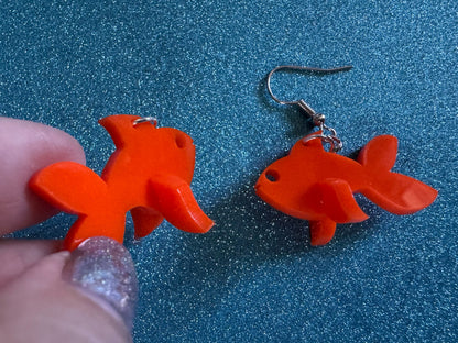 Goldfish Earrings: Laser Cut Acrylic Gold Fish, Fishbowl, Aquarium, Animals, Orange Fishes, Best Gifts for Her/Him/Them