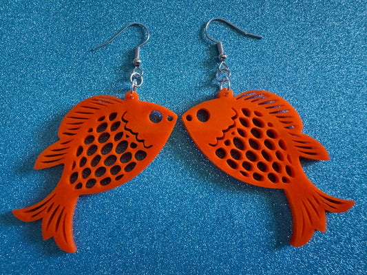 Goldfish Earrings: Laser Cut Acrylic Gold Fish, Fishbowl, Aquarium, Animals, Orange Fishes, Best Gifts for Her/Him/Them