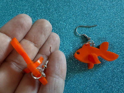 Goldfish Earrings: Laser Cut Acrylic Gold Fish, Fishbowl, Aquarium, Animals, Orange Fishes, Best Gifts for Her/Him/Them