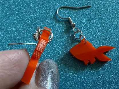Goldfish Earrings: Laser Cut Acrylic Gold Fish, Fishbowl, Aquarium, Animals, Orange Fishes, Best Gifts for Her/Him/Them