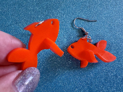 Goldfish Earrings: Laser Cut Acrylic Gold Fish, Fishbowl, Aquarium, Animals, Orange Fishes, Best Gifts for Her/Him/Them