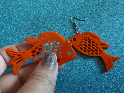 Goldfish Earrings: Laser Cut Acrylic Gold Fish, Fishbowl, Aquarium, Animals, Orange Fishes, Best Gifts for Her/Him/Them
